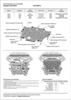 Защита алюминиевая Rival для картера Volvo S80 II 2006-2016