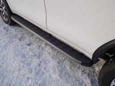 Пороги алюминиевые с пластиковой накладкой (карбон серые) 1820 мм для Toyota Fortuner (2017-2018) № TOYFORT17-30GR